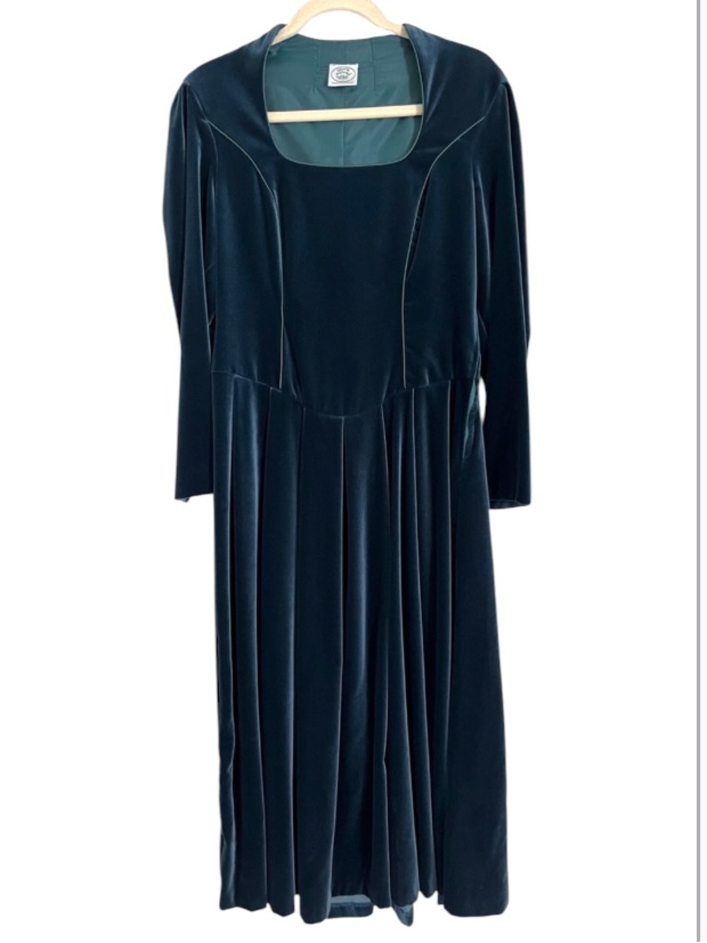 VTG Laura Ashley Velvet Maxi Dress Blue/Green Sz 10 Made in Great Britain
